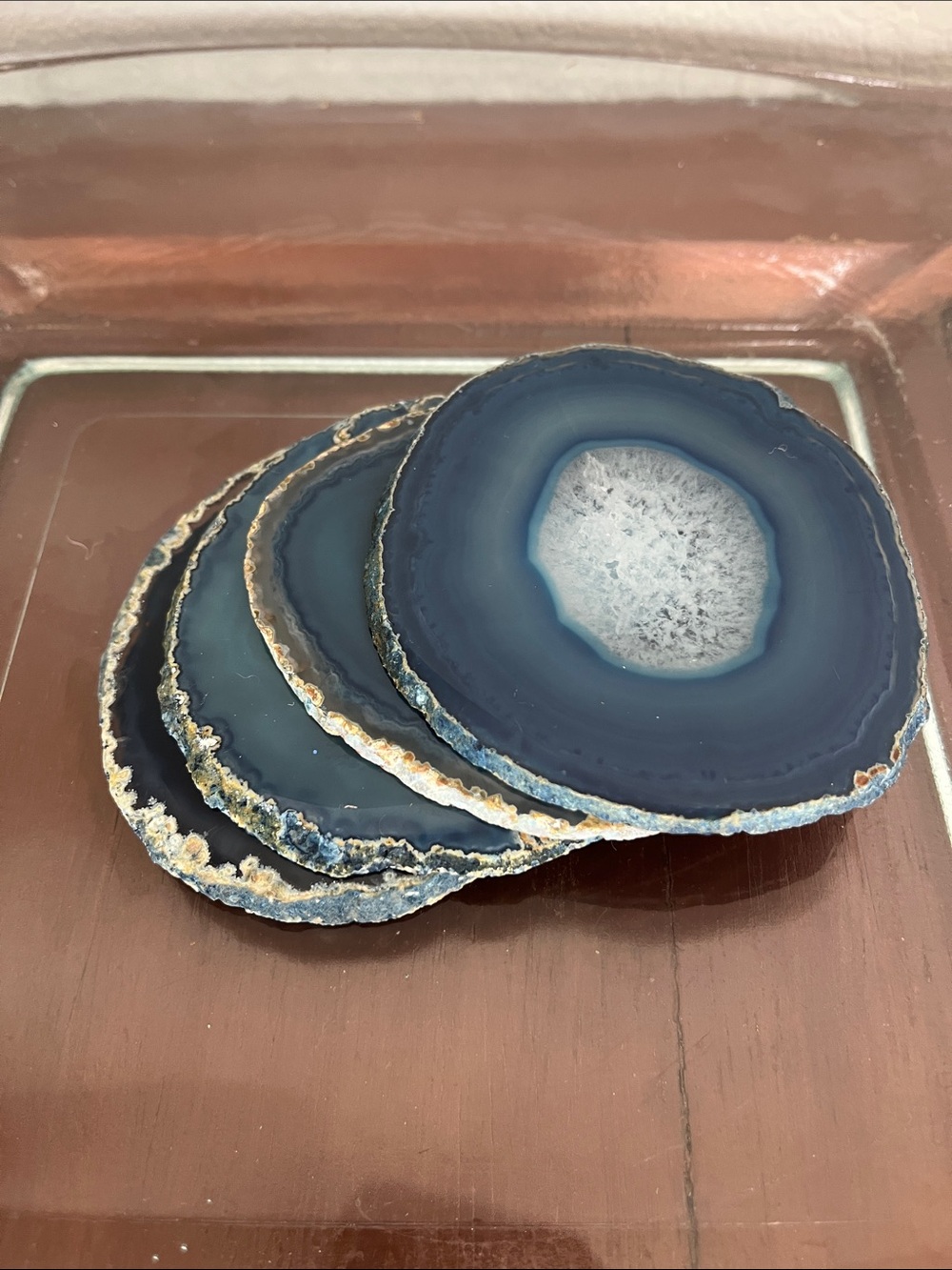 Blue Agate Stone Coaster Set - Natural Geode Drink Coasters